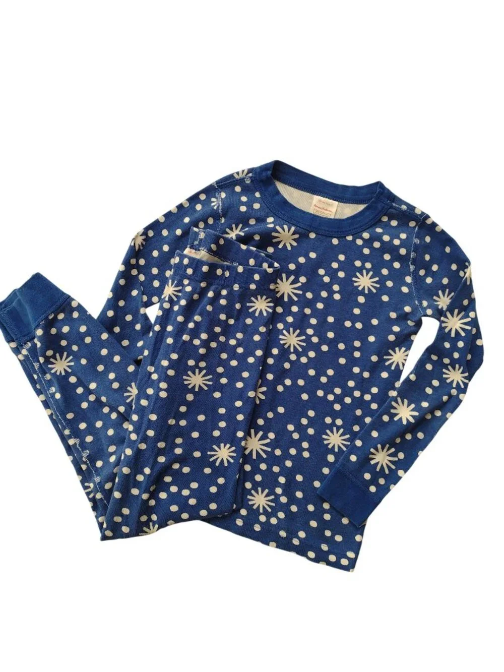 Hanna Andersson Kids Pajamas 6-7 Snowflake Print on Blue Cotton Long John 120 cm